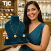TJC Traditional Indian Moissanite Glass Polki Chain Pendant – 22K Gold Plated (Adjustable 22–24 Inch)