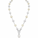 Mother of Pearl Brass Beaded Necklace/ Mala With American Diamond Accent & Statement Piece