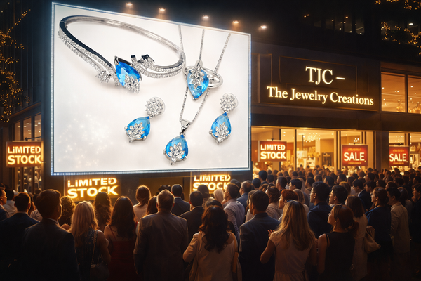 Swiss Blue Topaz Inspired Faceted Glass ComboJewelry Set With American Diamond Accents | Premium Quality Earrings ,Ring , Kada And Chain Pendant