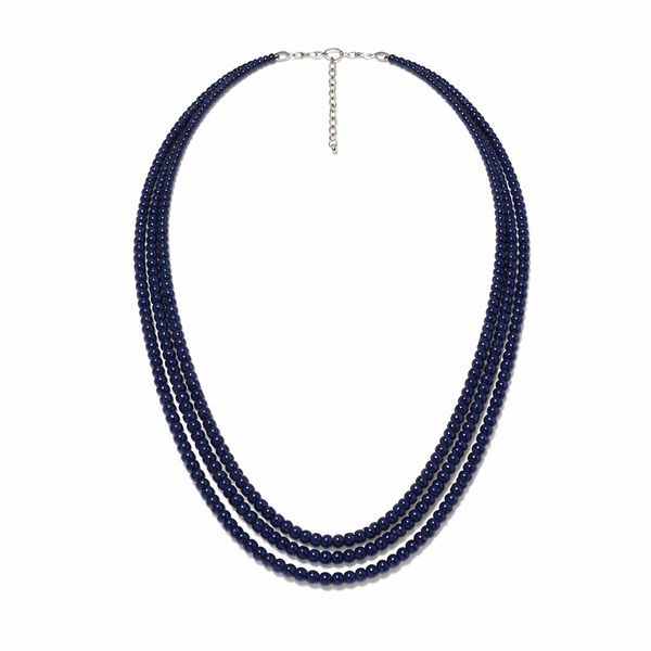 Blue Sapphire Inspired 3-Layer RoundOnyx Beaded Necklace |Gemstone Mala