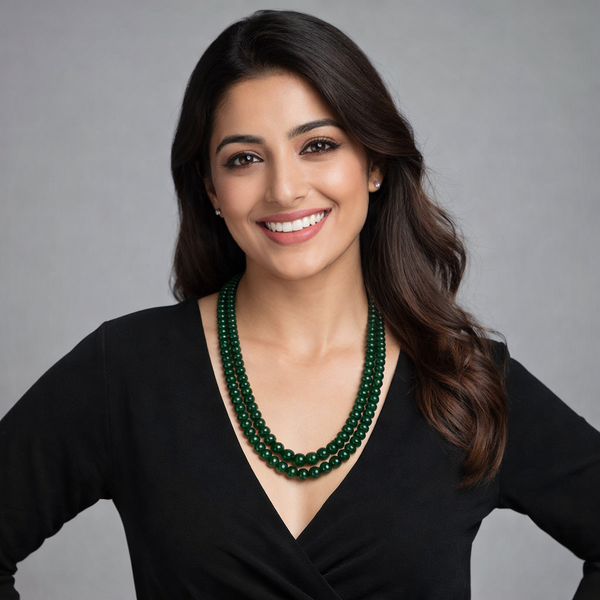 Emerald Inspired Onyx Green 2-Layer Beaded Necklace |Mala | (20–24 Inch)
