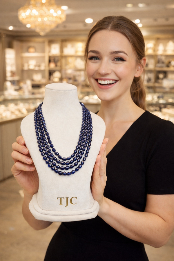 Blue Sapphire Inspired onyx glass 4-Layer Beaded NecklaceMala (20–24 Inch)