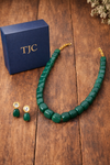 Green Emerald Doublet Tumble Mala Necklace – 24–26 Inch Statement Necklace