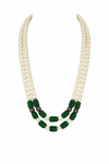Premium Pearl Mala with Green Glass Cabochon Pendant – 24 to 26 Inches