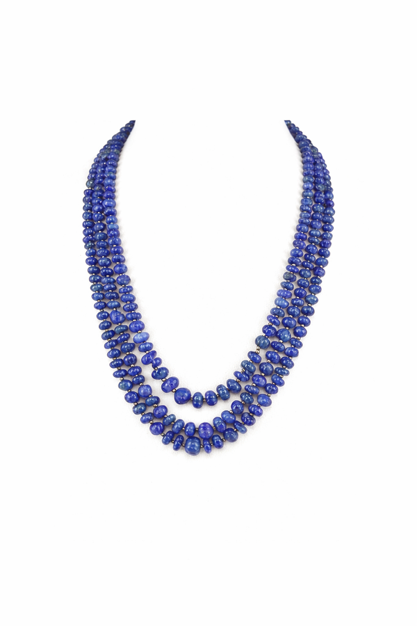 Lapis Lazuli Inspired Indian Glass Stone Beaded Necklace (3-Layer Mala, Free Size)