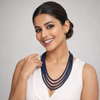 Natural Blue Sapphire Inspired Montana Deep Blue Diamond Cut Onyx Glass Beads Stone Beaded Necklace & Premium Celebrity Wear Bollywood Inspired Statement Mala Necklace Set(4-Layer Mala)