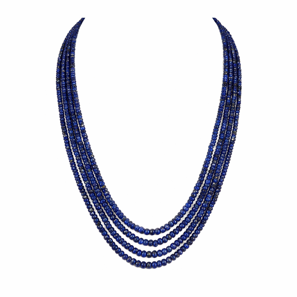 Natural Blue Sapphire Inspired Montana Deep Blue Diamond Cut Onyx Glass Beads Stone Beaded Necklace & Premium Celebrity Wear Bollywood Inspired Statement Mala Necklace Set(4-Layer Mala)