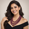 Pink Ruby Inspired Melon-Shaped Onyx Glass Stone Beaded Necklace (3-Layer Mala) & Statement Necklace Bollywood Inspired Celebrity Wear Necklace Mala