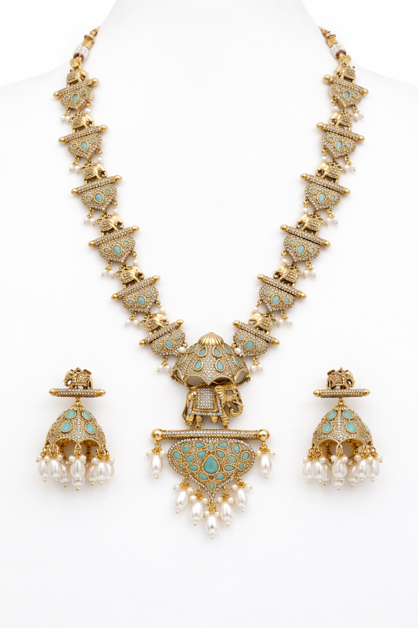 Monalisa Glass | Rani Har | Necklace Set with Earrings | Gold Plated