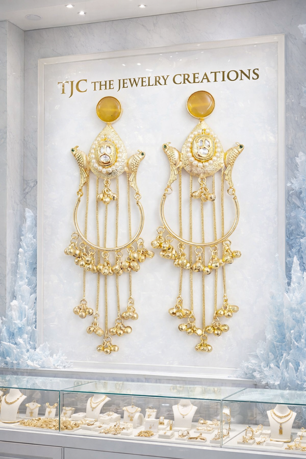 Statement Earrings | Monalisa Gemstone | Kashmiri Earrings | Round Pearl |