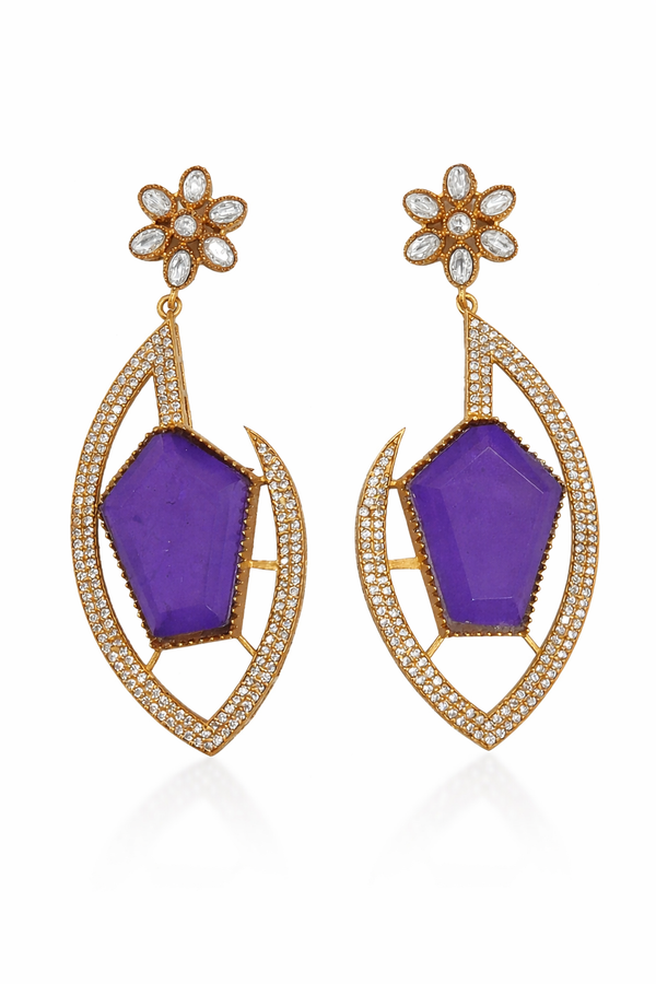 Premium Quality | Gold Plated | Long Tops Earrings | Dublet Stone |