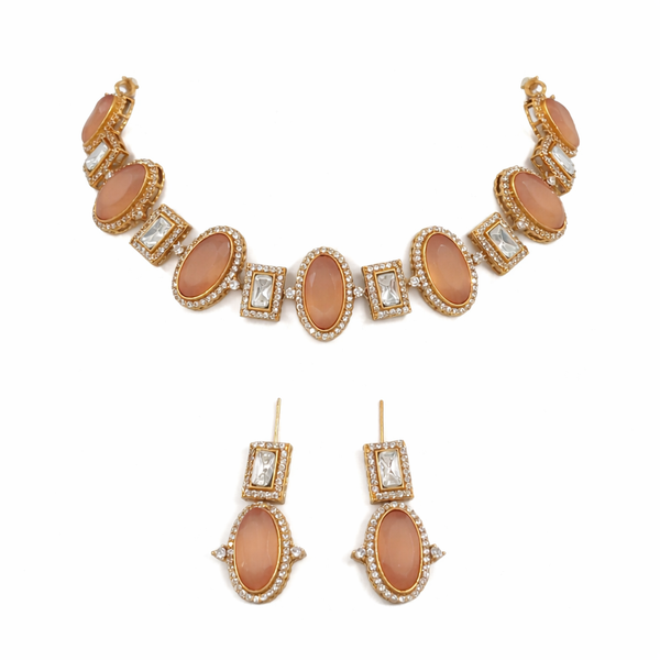 Premium Quality | Indian Monalisa & Polki | Bridal Necklace with earrings | Gold Matte Finish |