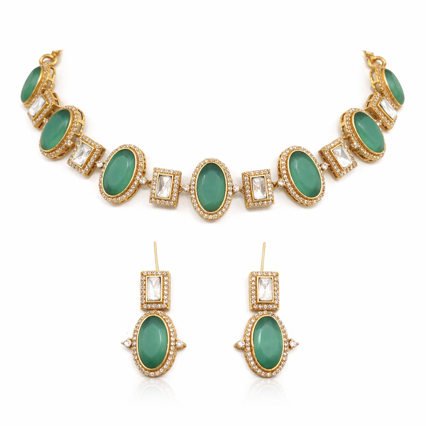 Premium Quality | Indian Monalisa & Polki | Bridal Necklace with earrings | Gold Matte Finish |