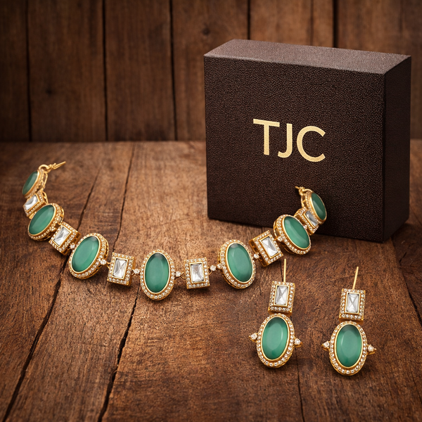 Premium Quality | Indian Monalisa & Polki | Bridal Necklace with earrings | Gold Matte Finish |