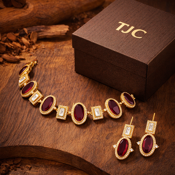 Premium Quality | Indian Monalisa & Polki | Bridal Necklace with earrings | Gold Matte Finish |