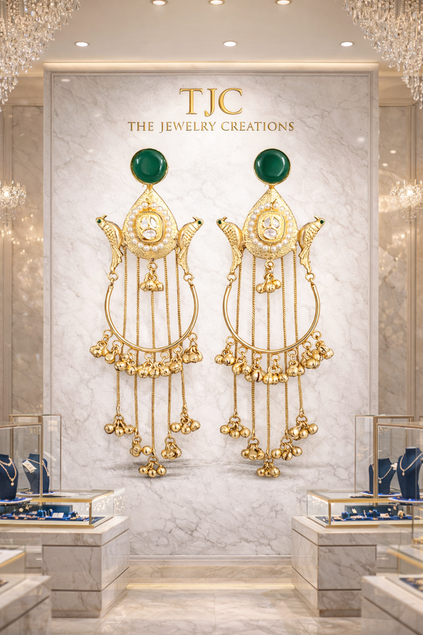 Statement Earrings | Monalisa Gemstone | Kashmiri Earrings | Round Pearl |