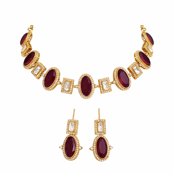 Premium Quality | Indian Monalisa & Polki | Bridal Necklace with earrings | Gold Matte Finish |
