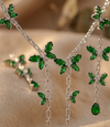 Green EmeraldInspired | American Diamond Accents | Chain Pendant Set With Earrings |