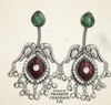 Silver Replica | Red Chalcedony & Pearl | Oxidised Kashmiri Earrings |