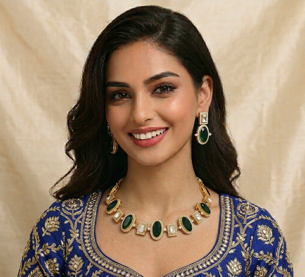 Premium Quality | Indian Monalisa & Polki | Bridal Necklace with earrings | Gold Matte Finish |
