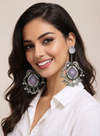Silver Replica | Lavender Chalcedony & Pearl | Oxidised Kashmiri Earrings |