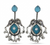Silver Replica | Sky Blue Chalcedony & Pearl | Oxidised Kashmiri Earrings |