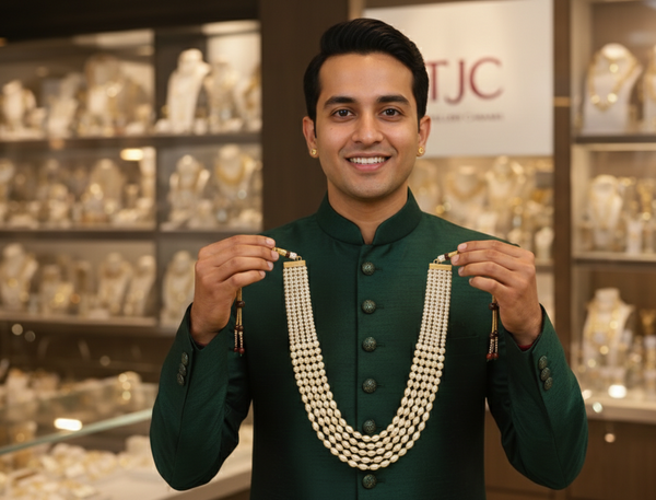 Premium Golden Aventurine Glass Pearl Groom Beaded Necklace