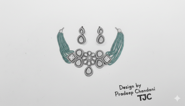 Traditional Rama Green Glass Beads Indian Monalisa Beaded Choker Necklace (7 - Layer Mala) & Bollywood Celebrity Wear Premium Choker Necklace