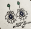Silver Replica | Swiss Blue Chalcedony & Pearl | Oxidised Kashmiri Earrings |