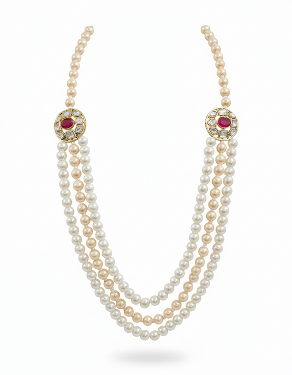 Monalisa Glass Beaded Unisex Necklace (Ruby Red) – 3 Layer With Gold Plated Premium Quality Necklace