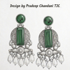 Emerald Glass | Silver & Gold (Dual) Plated | Silver Replica Oxisidised Earrings |