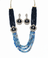 Blue Sapphire Inspired Indian Monalisa Glass Beads Elegant 3-Layer Beaded Necklace & Bollywood Celebrity Wear Premium Necklace
