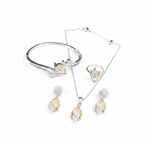 Yellow Sapphire Faceted Glass ComboJewelry Set With American Diamond Accents | Premium Quality Earrings ,Ring , Kada And Chain Pendant