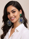 Silver Replica | Swiss Blue Chalcedony & Pearl | Oxidised Kashmiri Earrings |