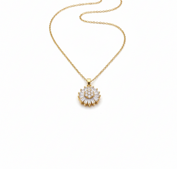 Anti- Tarnish Gold Plated Round & Taper Baguette Shape Premium Quality Chain Pendantwith CZ Stones