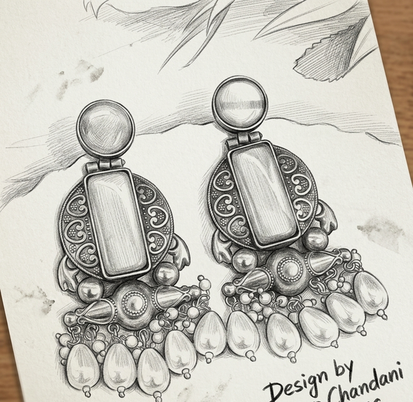 Aqua Monalisa Glass | Silver & Gold (Dual) Plated | Silver Replica Oxisidised Earrings | Rich text editor