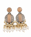 Peach Monalisa Glass | Silver & Gold (Dual) Plated | Silver Replica Oxisidised Earrings |