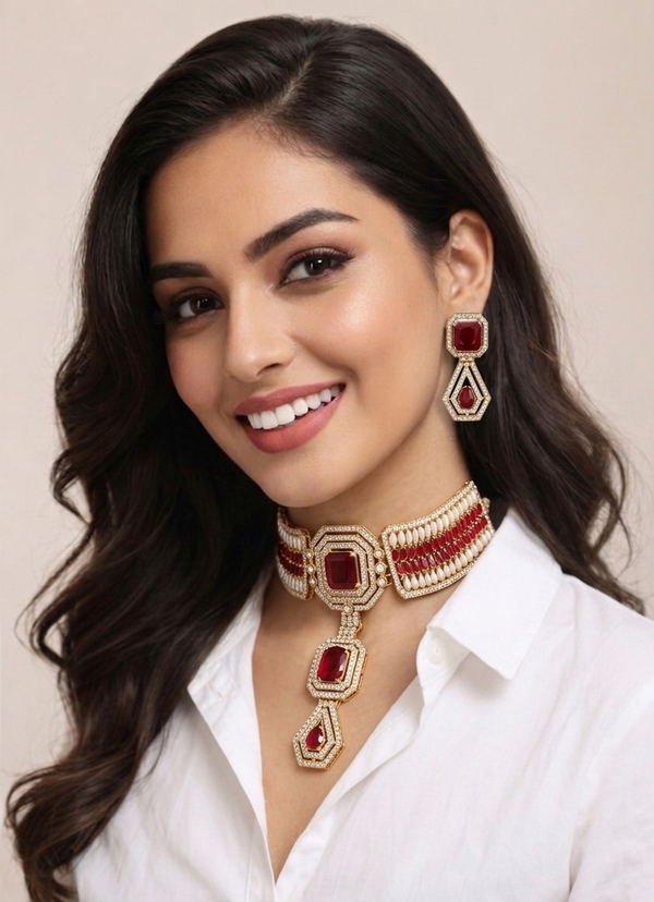 Ruby Inspired | Antique Finish | Premium Quality | Necklace Set |