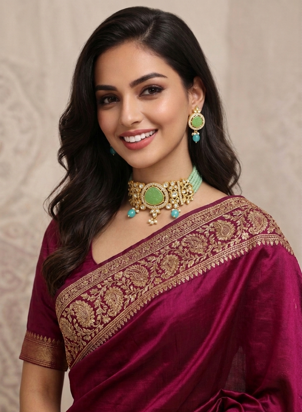Premium Quality | Carving Stone | Choker Necklace with Earrings |