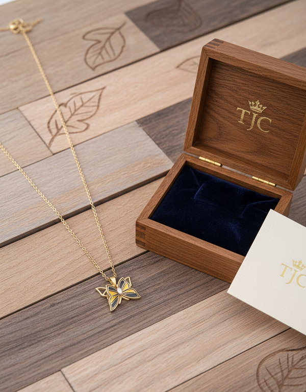 Anti Tarnish Butterfly Shape with Black Enamel Premium Chain Pendant & Royal look withCZ Accents