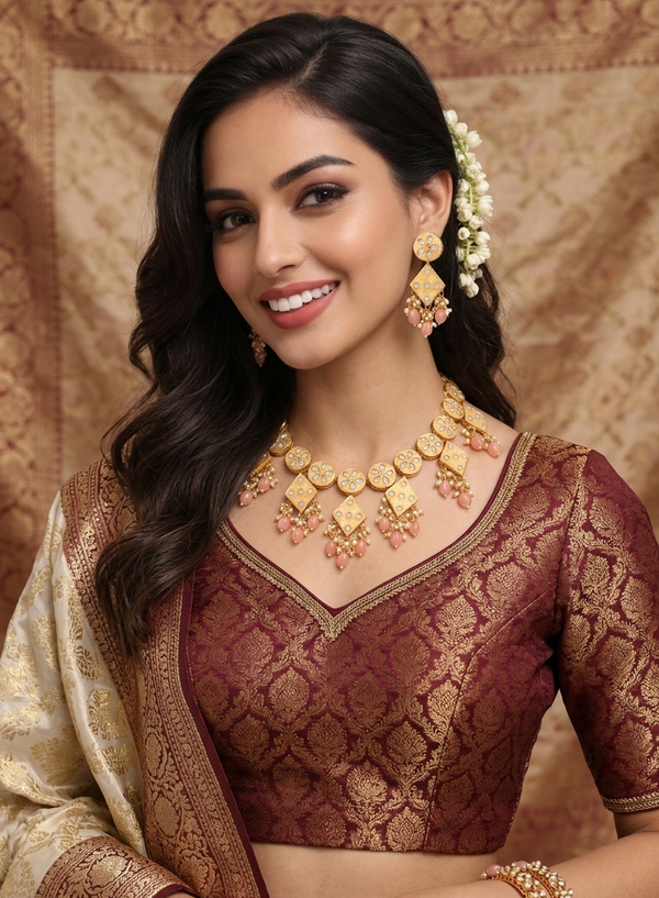 Premium Quality | Kundan Stone | Meenakari | Crystal Beads | Choker Necklace |