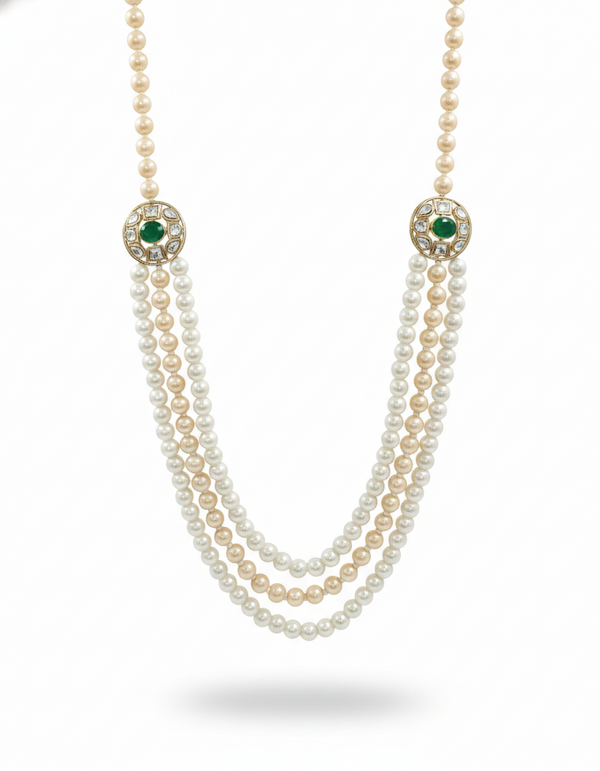 Monalisa Glass Beaded Unisex Necklace (Green Emerald) – 3 Layer With Gold Plated Premium Quality Necklace & Statement , Elegant Beaded Necklace