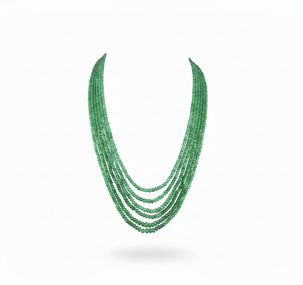 Green Emerald Inspired Onyx Glass Stone Beaded Necklace (6-Layer Onyx Glass Mala)