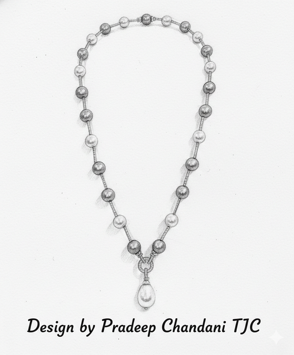 Mother of Pearl Brass Beaded Necklace/ Mala With American Diamond Accent & Statement Piece