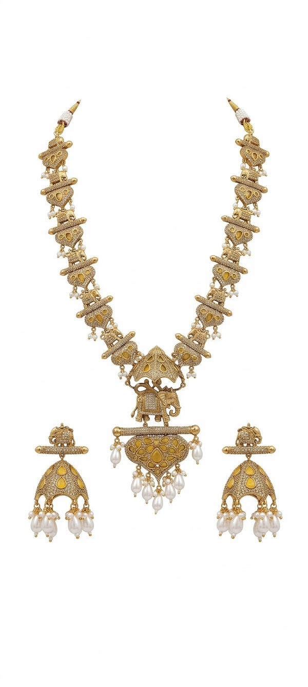 Monalisa Glass | Rani Har | Necklace Set with Earrings | Gold Plated