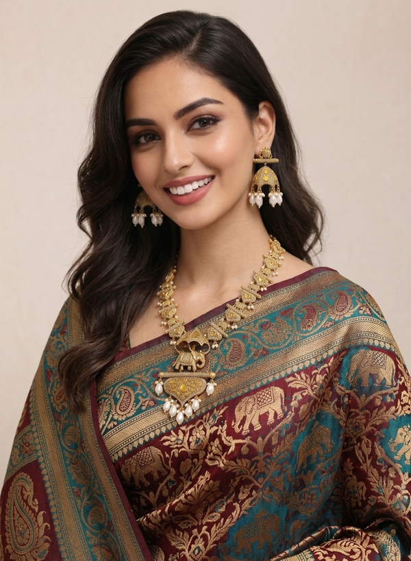Monalisa Glass | Rani Har | Necklace Set with Earrings | Gold Plated