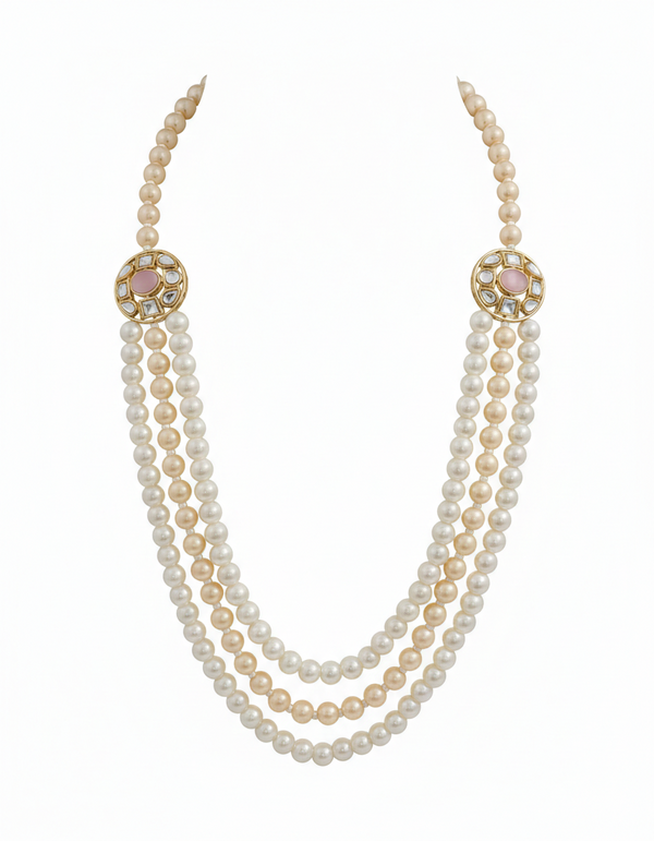 Monalisa Glass Beaded Unisex Necklace (Pink Sapphire) – 3 Layer With Gold Plated Premium Quality Necklace & Statement , Elegant Beaded Necklace