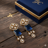 Traditional Long Tops Earrings in Blue Sapphire with Premium Quality & 14K Antique Gold Plated Earrings