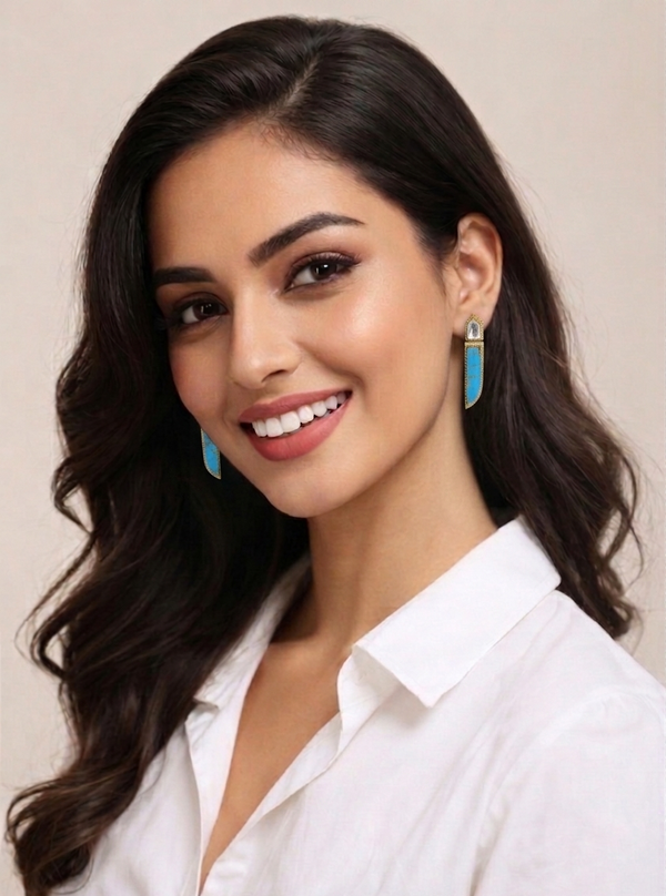 Turquoise Inspired | Premium Quality | Natural Stone | Earrings with Polki Tops |