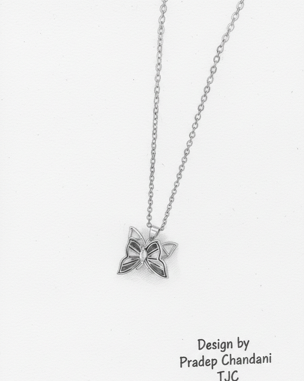 Anti Tarnish Butterfly Shape with Black Enamel Premium Chain Pendant & Royal look withCZ Accents